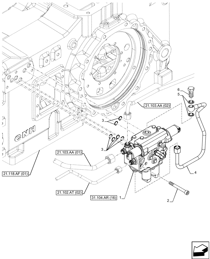 Схема запчастей Case IH MAXXUM 115 - (31.104.AR[15]) - VAR - 743764, 743766 - PTO CLUTCH, CONTROL VALVE (40KPH) (50KPH) (17X16) (SEMI POWERSHIFT W/AUTO CHANGE) (31) - IMPLEMENT POWER TAKE OFF