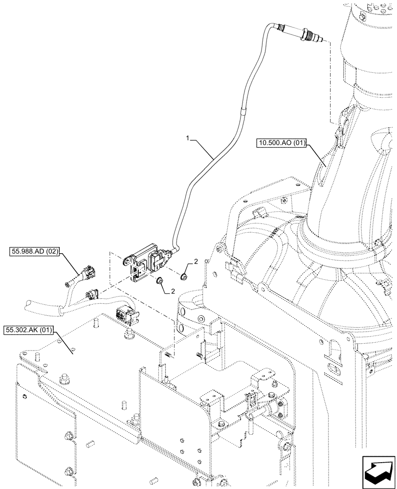 Схема запчастей Case IH MAXXUM 135 - (55.988.AG) - VAR - 392195, 392204, 743764, 743766, 758413, 758414, 758415, 758416, 758581, 759375, 759377, 759379 - DEF/ADBLUE™, NOX, SENSOR (55) - ELECTRICAL SYSTEMS