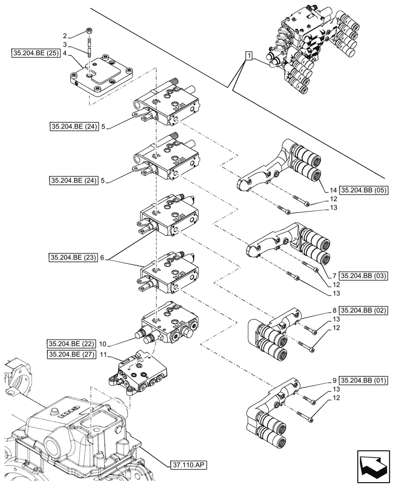 Схема запчастей Case IH MAXXUM 150 - (35.204.BE[20]) - VAR - 743685 - 4 REMOTE CONTROL VALVES, W/ MECHANICAL ENGAGEMENT, 2, CONFIGURABLE, 2, NOT CONFIGURABLE, COMPONENTS (35) - HYDRAULIC SYSTEMS