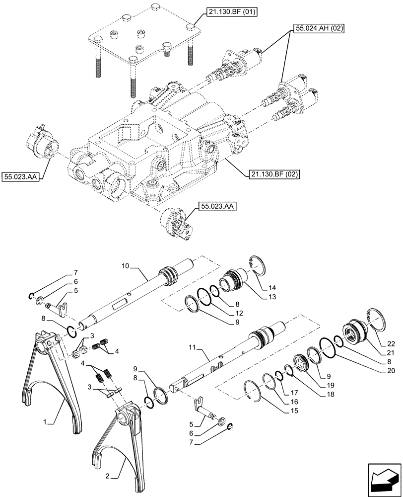 Схема запчастей Case IH MAXXUM 150 - (21.130.BF[03]) - VAR - 392195, 392204, 743764, 743766, 758413, 758414, 758415, 758416, 758581 - TRANSMISSION HOUSING, COVER, FORKS (21) - TRANSMISSION