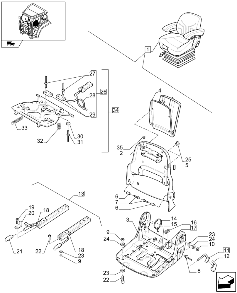 Схема запчастей Case IH FARMALL 105U - (1.93.3/01C[02]) - DELUXE SEAT WITH MECHANICAL SUSPENSION, SWITCH AND ARMREST - BREAKDOWN - W/ CAB - C7342 (10) - OPERATORS PLATFORM/CAB