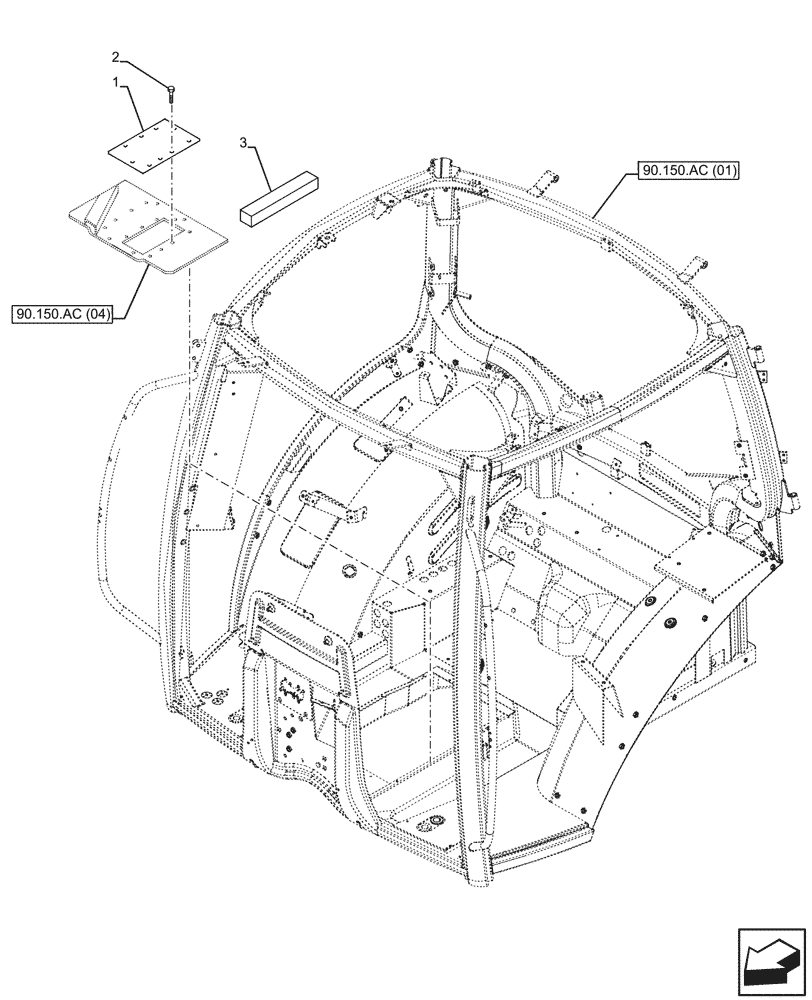 Схема запчастей Case IH MAXXUM 115 - (90.150.AC[03]) - VAR - 396247, 743766, 758442, 758549 - CAB FRAME, PLATE (90) - PLATFORM, CAB, BODYWORK AND DECALS