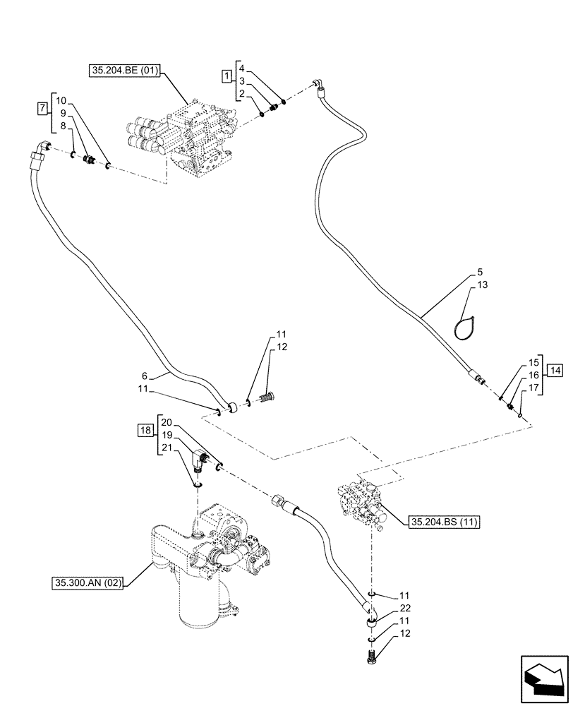 Схема запчастей Case IH MAXXUM 115 - (35.204.BX[09]) - VAR - 758443 - 2 MID-MOUNT CONTROL VALVES, MECHANICAL, LINE (35) - HYDRAULIC SYSTEMS