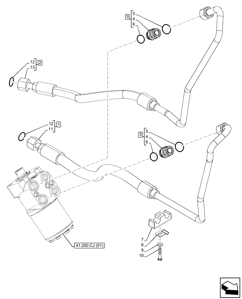 Схема запчастей Case IH MAXXUM 135 - (41.200.AO[02]) - VAR - 391630 - HYDRAULIC STEERING, LINE (41) - STEERING