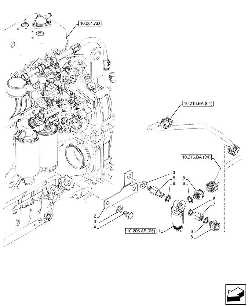 Схема запчастей Case IH MAXXUM 115 - (10.206.AF[04]) - VAR - 758223, 758235, 758240, 758241, 758527, 758530 - FUEL FILTER/WATER SEPARATOR, 4 CYLINDER (10) - ENGINE