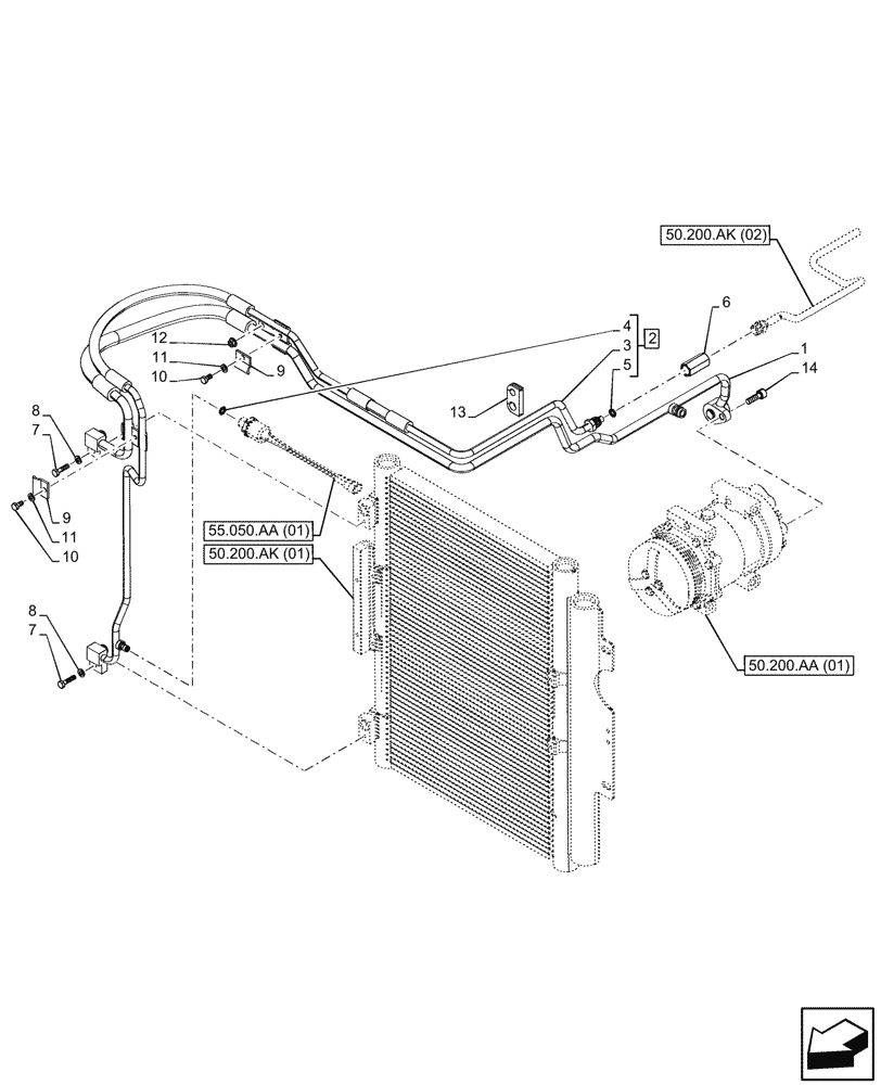 Схема запчастей Case IH MAXXUM 145 - (50.200.AK[03]) - VAR - 390643, 758482 - AIR CONDITIONING, CONDENSER, LINE (50) - CAB CLIMATE CONTROL
