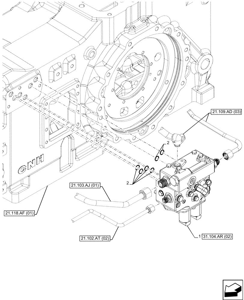 Схема запчастей Case IH MAXXUM 115 - (31.104.AR[01]) - VAR - 392195, 758413, 758415, 758581 - PTO CLUTCH, CONTROL VALVE (35KPH) (40KPH) (16X16) (31) - IMPLEMENT POWER TAKE OFF