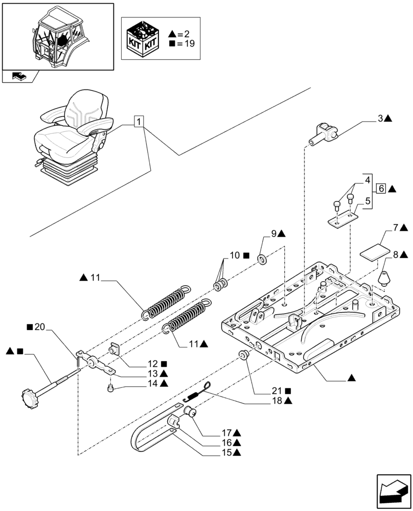 Схема запчастей Case IH FARMALL 95U - (1.93.3/01C[04]) - DELUXE SEAT WITH MECHANICAL SUSPENSION, SWITCH AND ARMREST - BREAKDOWN - W/ CAB - C7342 (10) - OPERATORS PLATFORM/CAB