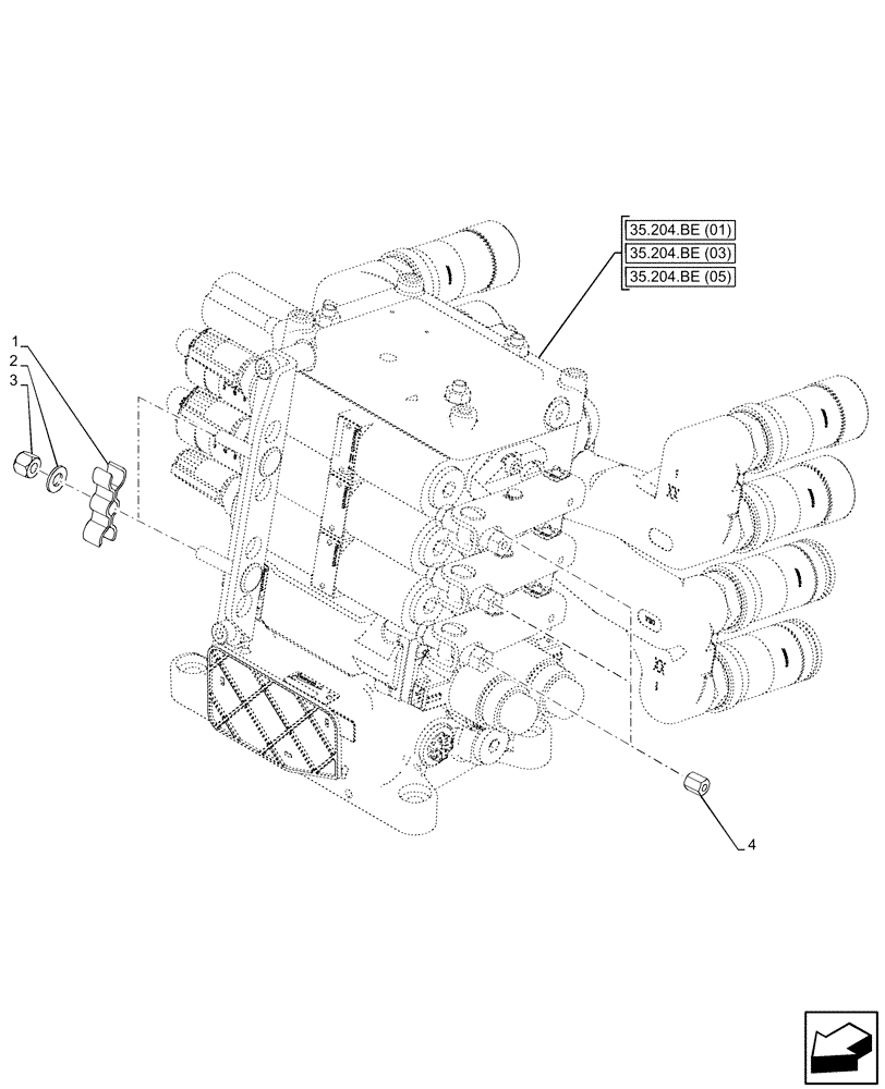 Схема запчастей Case IH MAXXUM 115 - (35.204.BE[32]) - VAR - 743741 - 3 REMOTE CONTROL VALVES, W/ MECHANICAL ENGAGEMENT, ATTACHMENT (35) - HYDRAULIC SYSTEMS