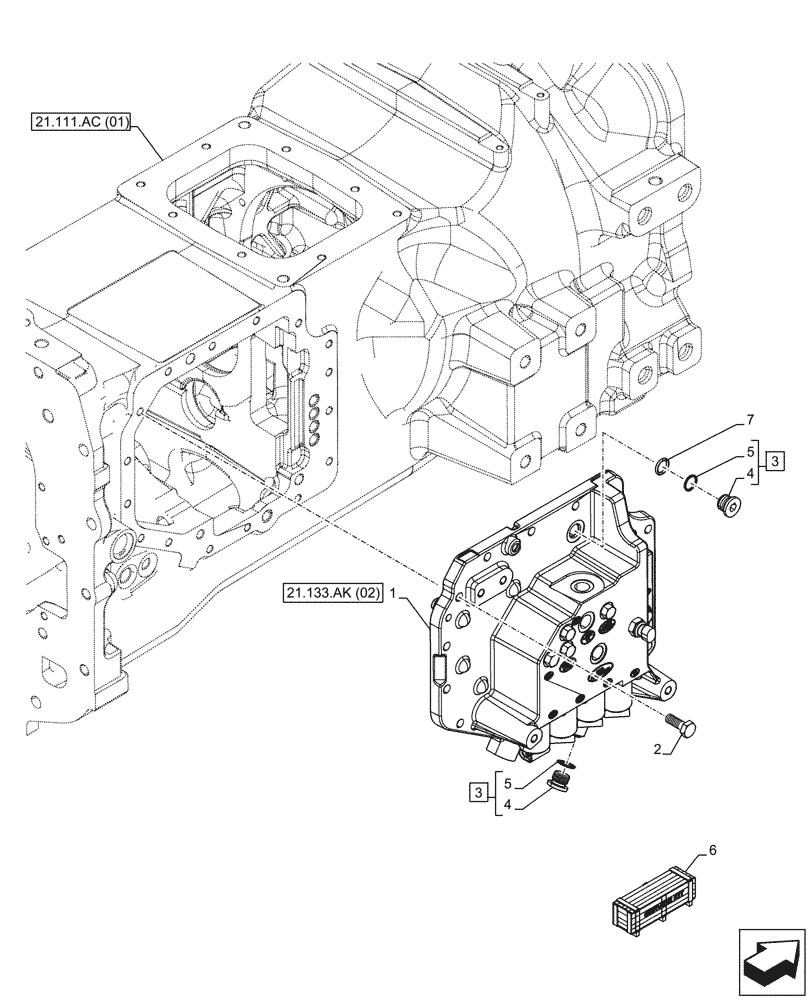 Схема запчастей Case IH MAXXUM 150 - (21.133.AK[01]) - VAR - 390811, 392195, 392204, 743764, 743766, 744790, 758413, 758414, 758415, 758416, 758581, 759375, 759377, 759379 - TRANSMISSION CONTROL VALVE (21) - TRANSMISSION