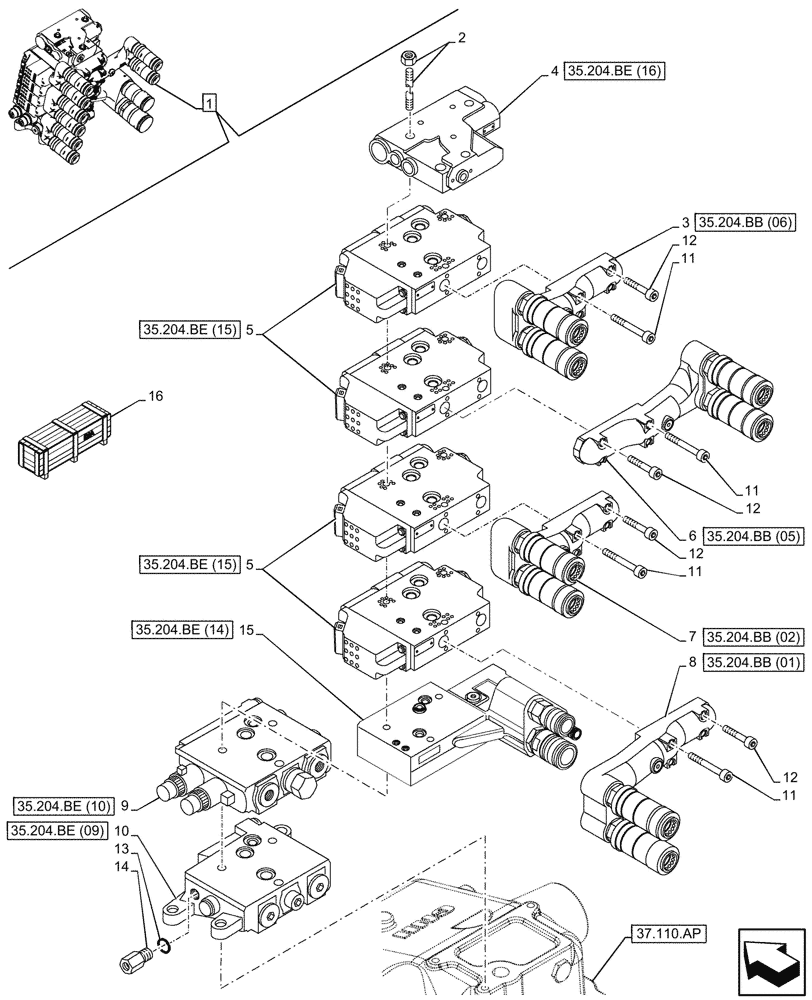 Схема запчастей Case IH MAXXUM 115 - (35.204.BQ[04]) - VAR - 758359 - 4 REMOTE CONTROL VALVES, W/ ELECTROHYDRAULIC ENGAGEMENT (35) - HYDRAULIC SYSTEMS