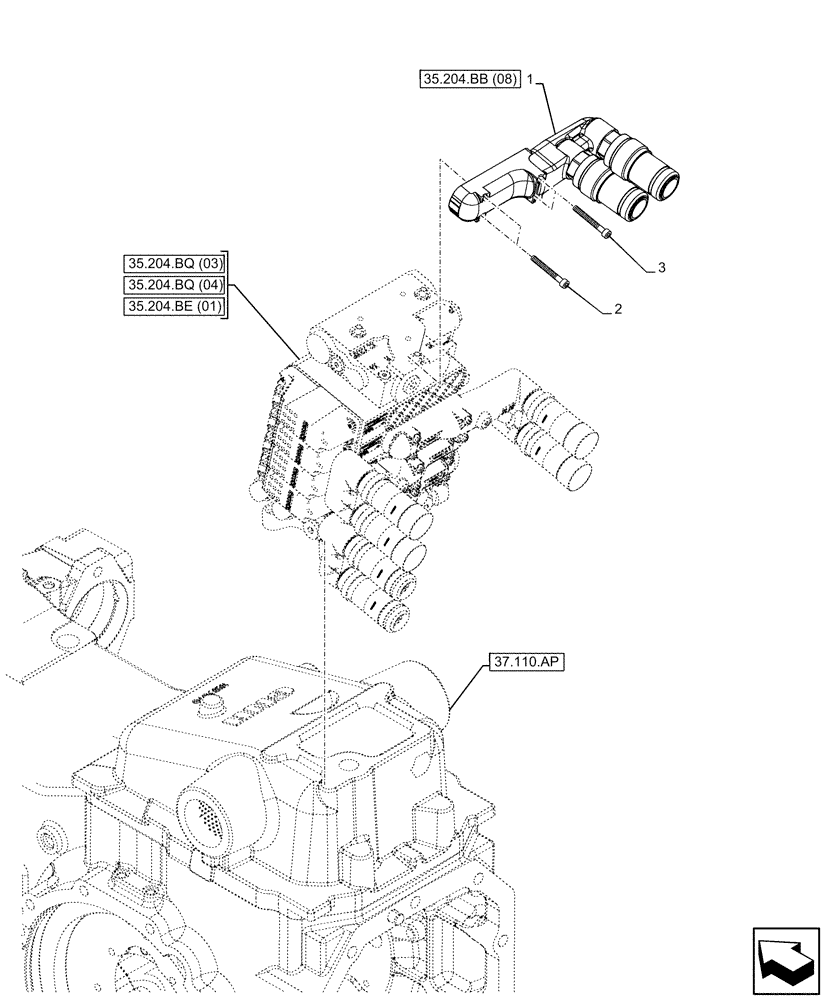 Схема запчастей Case IH MAXXUM 135 - (35.204.BB[07]) - VAR - 396844 - QUICK COUPLER (35) - HYDRAULIC SYSTEMS