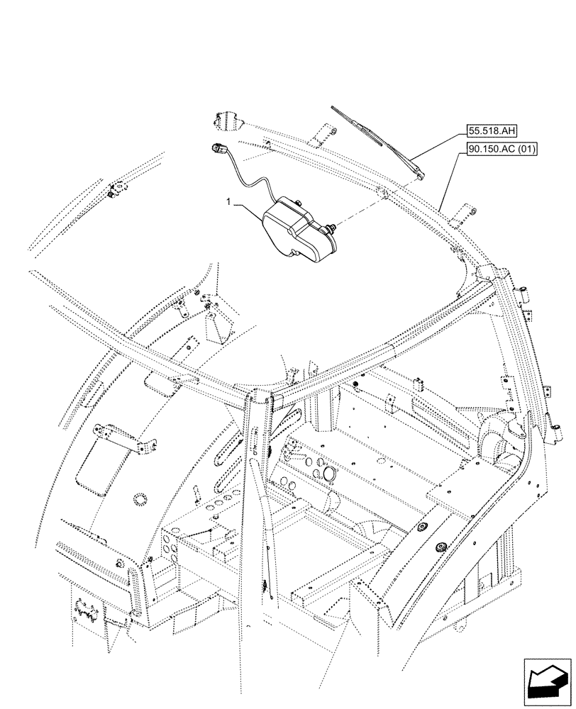 Схема запчастей Case IH PUMA 220 CVT - (55.518.AI) - REAR, WIPER MOTOR, CAB (55) - ELECTRICAL SYSTEMS