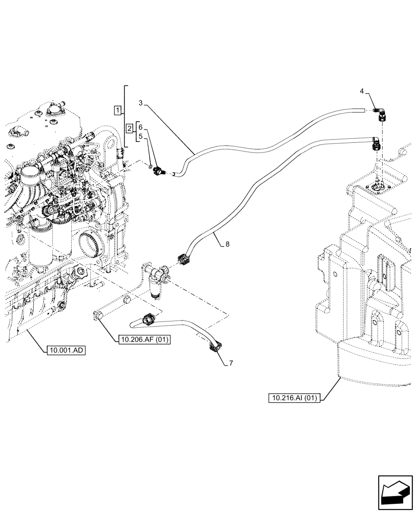 Схема запчастей Case IH MAXXUM 150 - (10.216.BA[01]) - FUEL TANK, LINE, 6 CYLINDER (10) - ENGINE