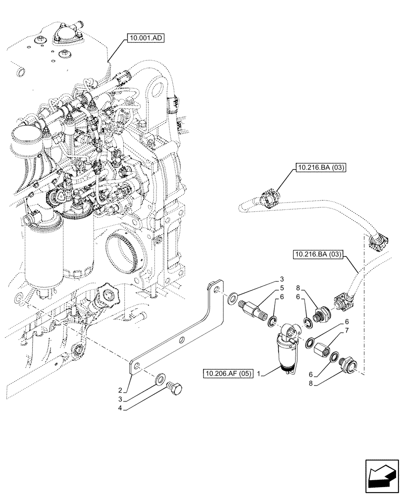 Схема запчастей Case IH MAXXUM 150 - (10.206.AF[03]) - VAR - 758223, 758235, 758240, 758241, 758527, 758530 - FUEL FILTER/WATER SEPARATOR, 6 CYLINDER (10) - ENGINE