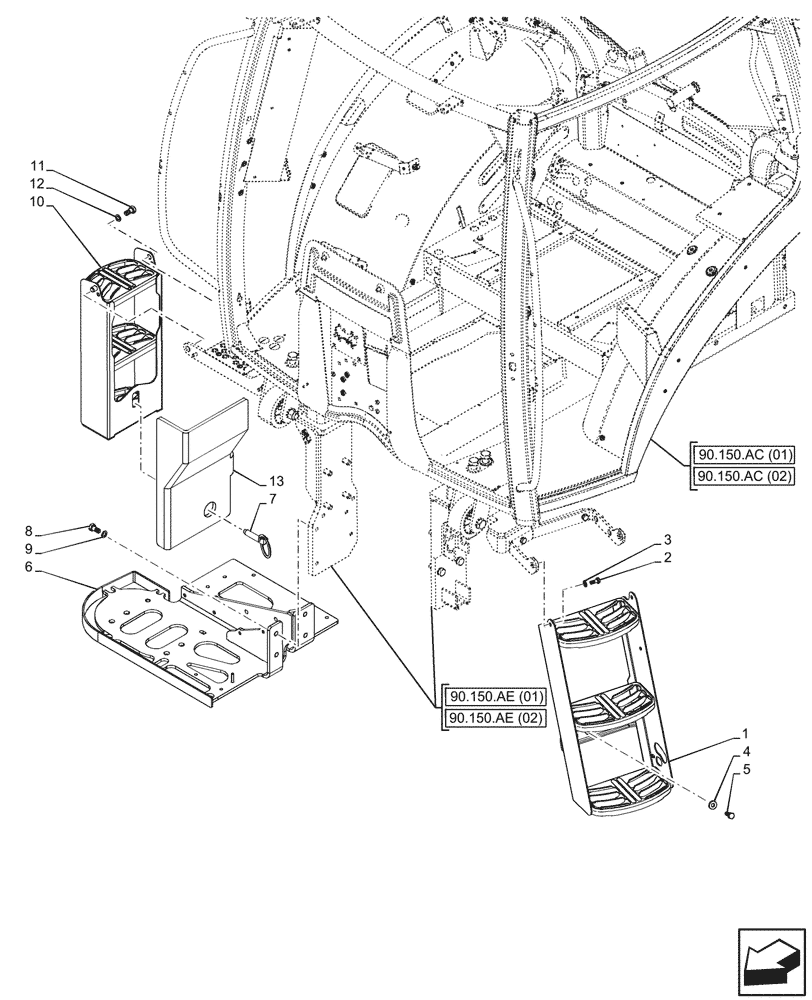 Схема запчастей Case IH MAXXUM 145 - (90.118.BX) - VAR - 391610, 758479, 758480, 758481 - STEP, CAB (90) - PLATFORM, CAB, BODYWORK AND DECALS