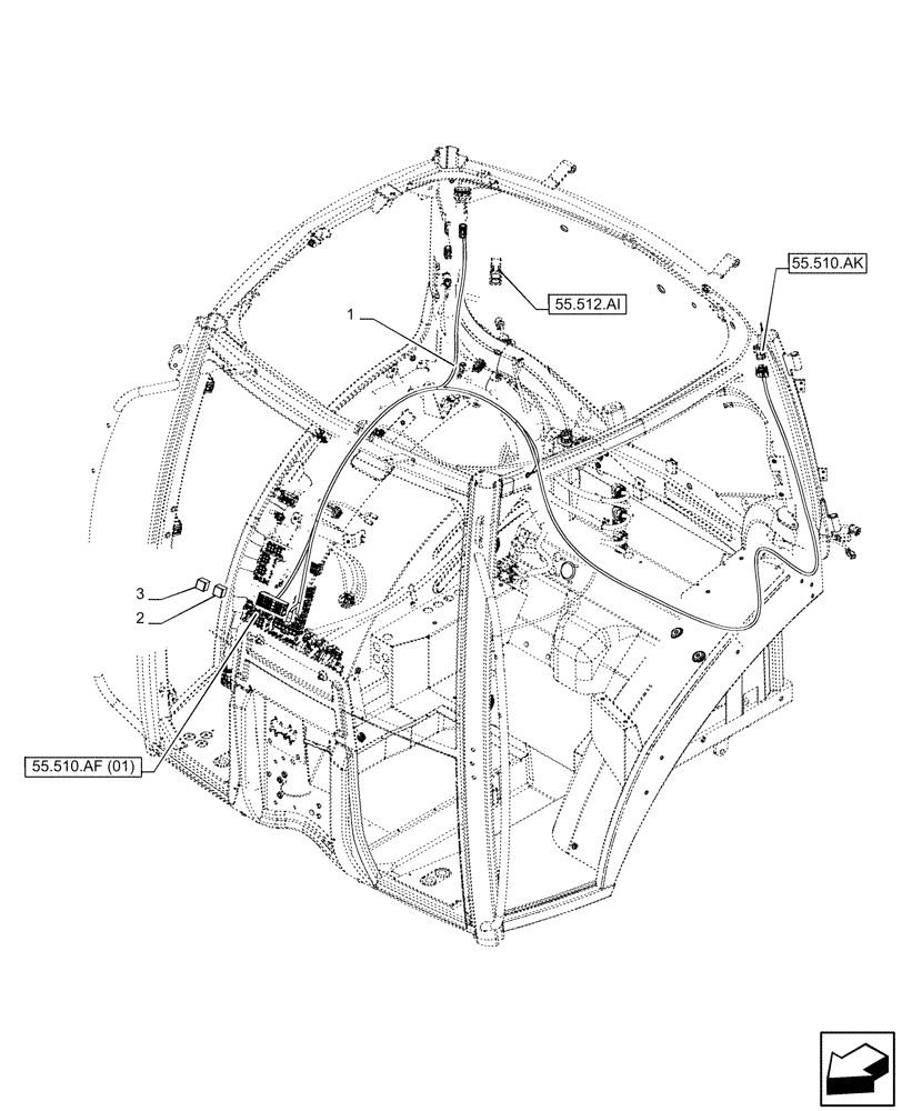 Схема запчастей Case IH PUMA 150 CVT - (55.510.BP) - VAR - 758142, 758143, 758145, 758146 - HEATED GLASS, HARNESS, CAB (55) - ELECTRICAL SYSTEMS