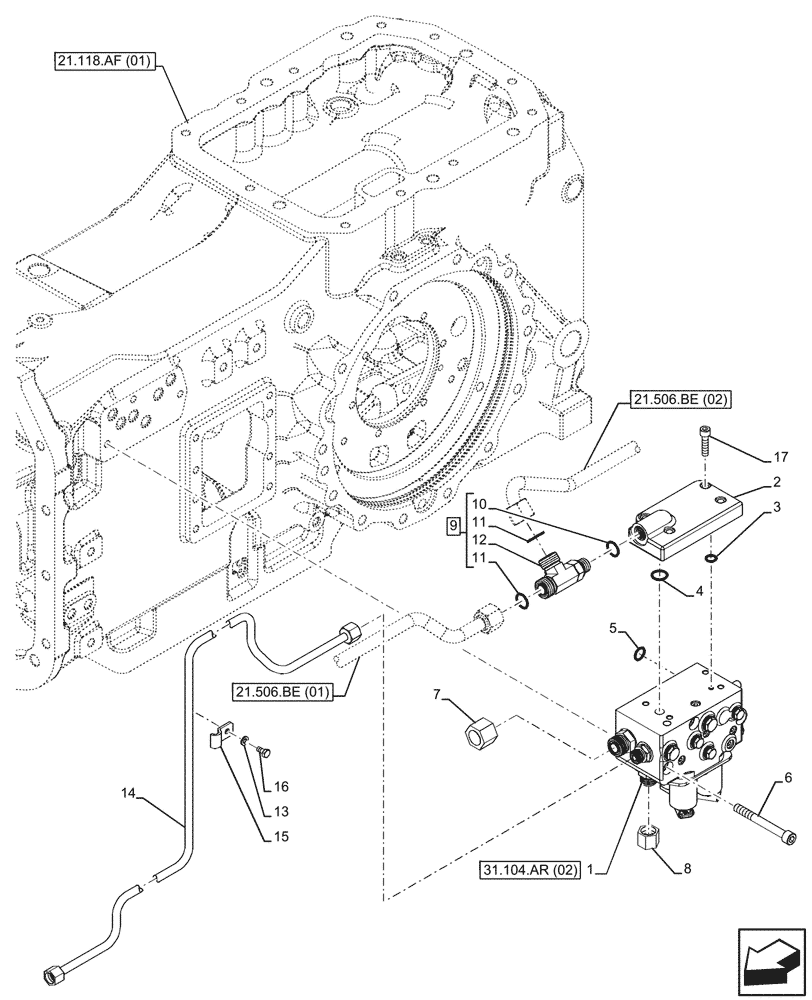 Схема запчастей Case IH MAXXUM 145 - (31.104.AR[03]) - VAR - 396247, 758442, 758549 - PTO CLUTCH, CONTROL VALVE (31) - IMPLEMENT POWER TAKE OFF