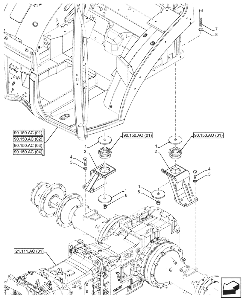 Схема запчастей Case IH MAXXUM 115 - (90.150.AG[01]) - VAR - 391610 - CAB, REAR, MOUNT (90) - PLATFORM, CAB, BODYWORK AND DECALS