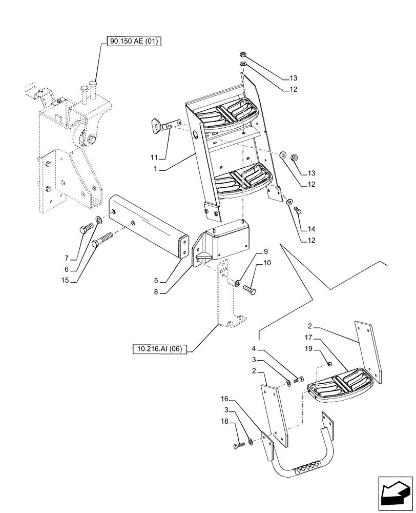 Схема запчастей Case IH PUMA 150 - (90.118.BX[03]) - LADDER, LH (90) - PLATFORM, CAB, BODYWORK AND DECALS
