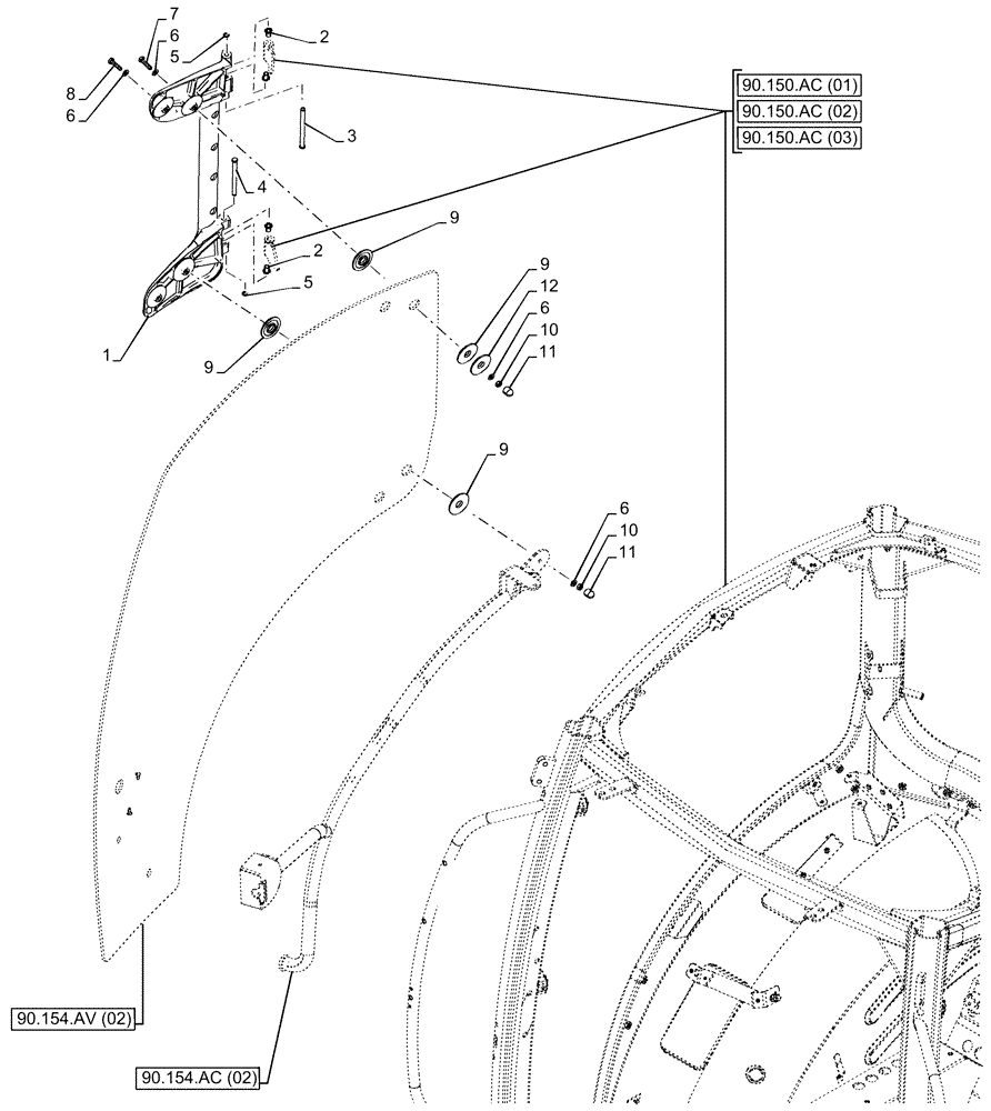 Схема запчастей Case IH MAXXUM 115 - (90.154.AE[02]) - VAR - 391610, 758479, 758480, 758481 - CAB DOOR, HINGE, RIGHT, MTA (90) - PLATFORM, CAB, BODYWORK AND DECALS