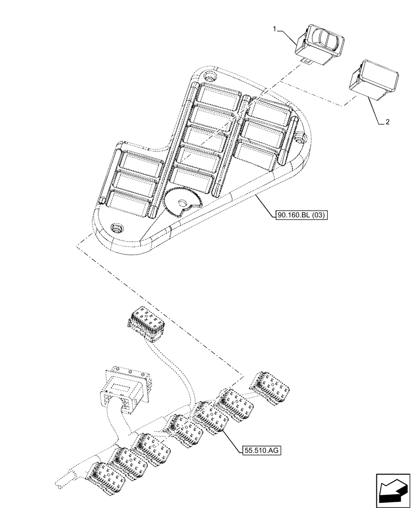 Схема запчастей Case IH MAXXUM 145 - (55.542.AA) - VAR - 392195, 743764, 743766, 758413, 758414, 758415, 758416, 758581, 759375, 759377, 759379 - REAR AXLE, DIFFERENTIAL LOCK, SWITCH (55) - ELECTRICAL SYSTEMS