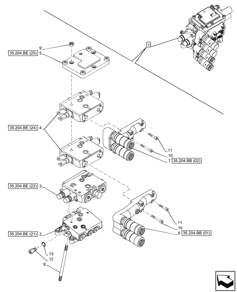 Схема запчастей Case IH MAXXUM 115 - (35.204.BE[12]) - VAR - 390840 - 2 REMOTE CONTROL VALVES, W/ MECHANICAL ENGAGEMENT (35) - HYDRAULIC SYSTEMS