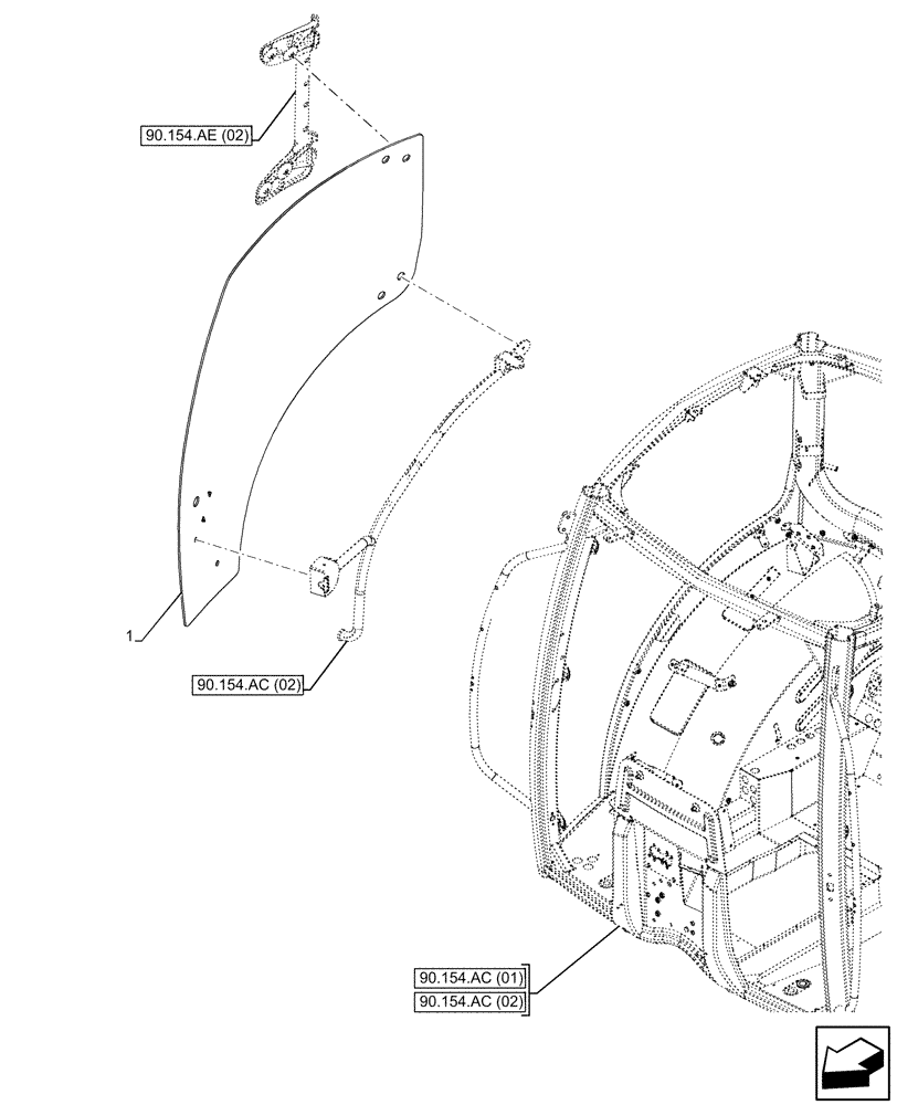 Схема запчастей Case IH MAXXUM 115 - (90.154.AV[02]) - VAR - 391610, 758479, 758480, 758481 - CAB DOOR, GLASS, RIGHT, MTA (90) - PLATFORM, CAB, BODYWORK AND DECALS