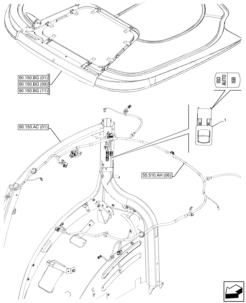 Схема запчастей Case IH MAXXUM 145 - (55.640.BH[11]) - VAR - 743795, 758624 - ISOBUS SOCKET, SWITCH (55) - ELECTRICAL SYSTEMS