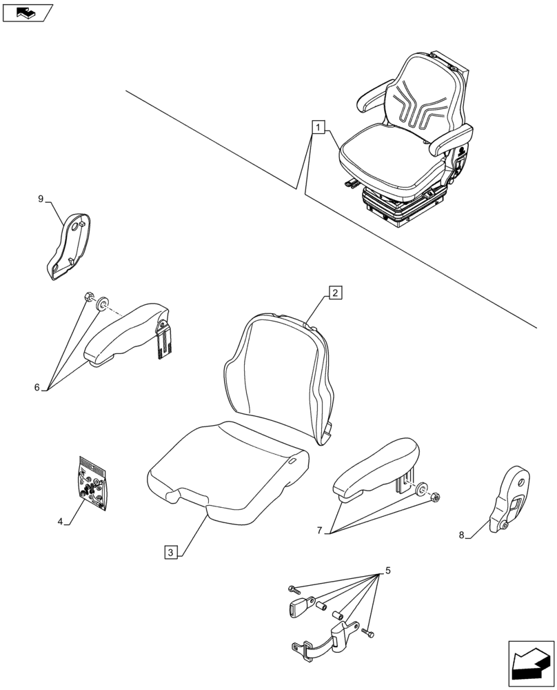 Схема запчастей Case IH FARMALL 65C - (90.124.0101[08]) - DRIVER SEAT, W/ CAB (VAR.332850) - BEGINE YR 26-JUL-2013 (90) - PLATFORM, CAB, BODYWORK AND DECALS