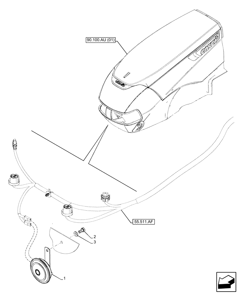 Схема запчастей Case IH MAXXUM 115 - (55.408.AG) - HORN (55) - ELECTRICAL SYSTEMS