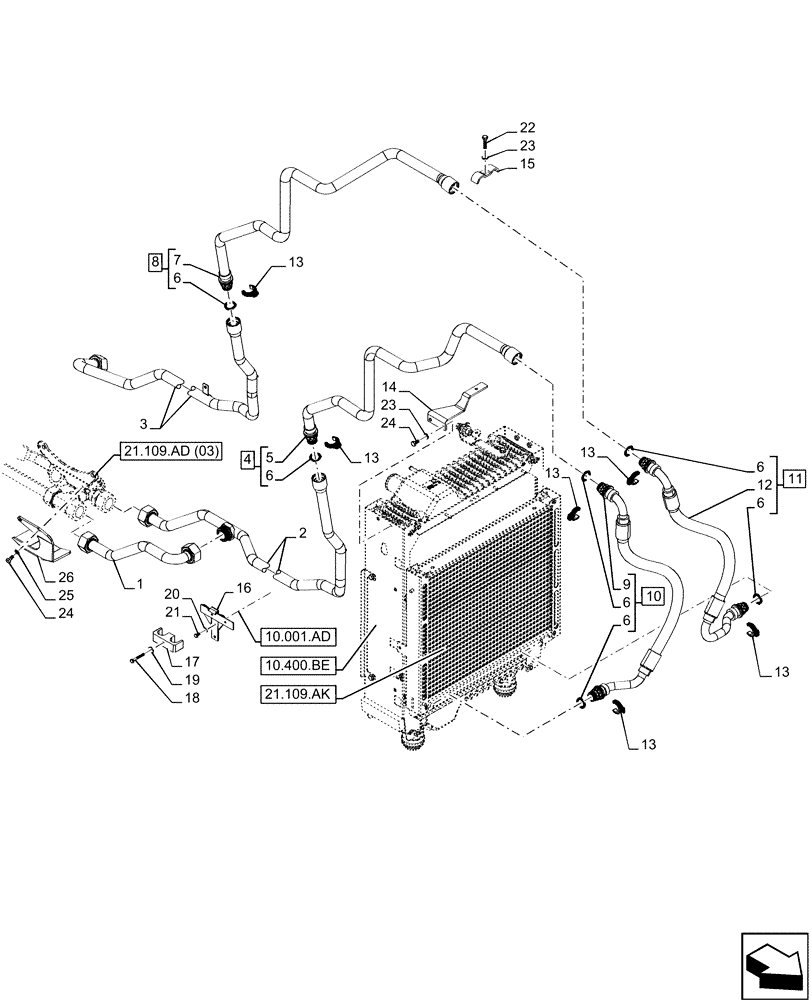 Схема запчастей Case IH MAXXUM 145 - (21.109.AD[04]) - VAR - 396247, 758442, 758549 - TRANSMISSION, COOLING SYSTEM LINE (21) - TRANSMISSION