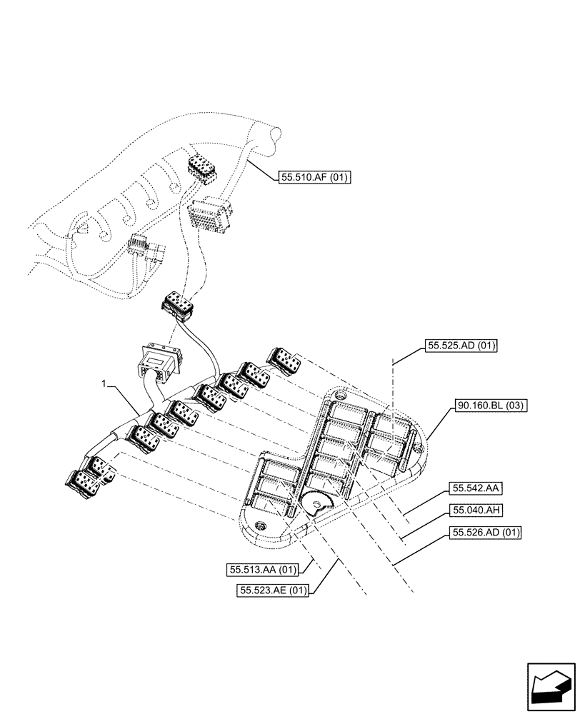 Схема запчастей Case IH MAXXUM 145 - (55.510.AG) - VAR - 392195, 743764, 743766, 758413, 758414, 758415, 758416, 758581, 759375, 759377, 759379 - CAB, RIGHT, CONSOLE, WIRE HARNESS (55) - ELECTRICAL SYSTEMS