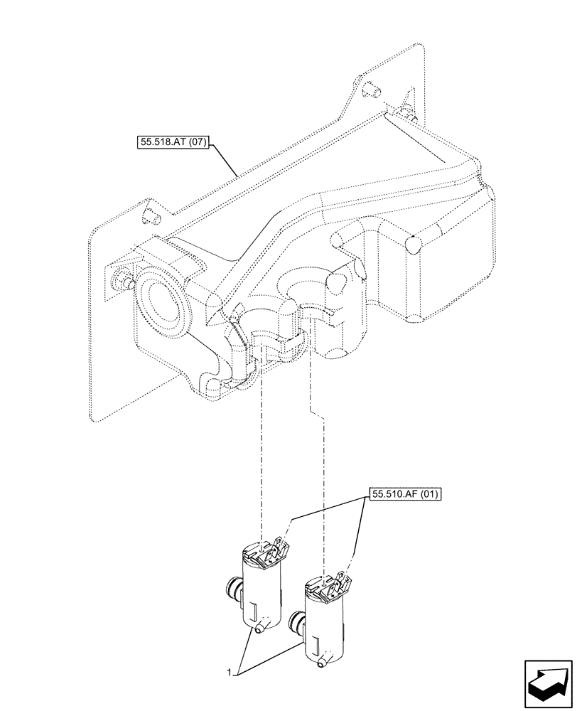 Схема запчастей Case IH MAXXUM 145 - (55.518.AS[03]) - VAR - 744985 - WINDSHIELD WASHER , PUMP (55) - ELECTRICAL SYSTEMS