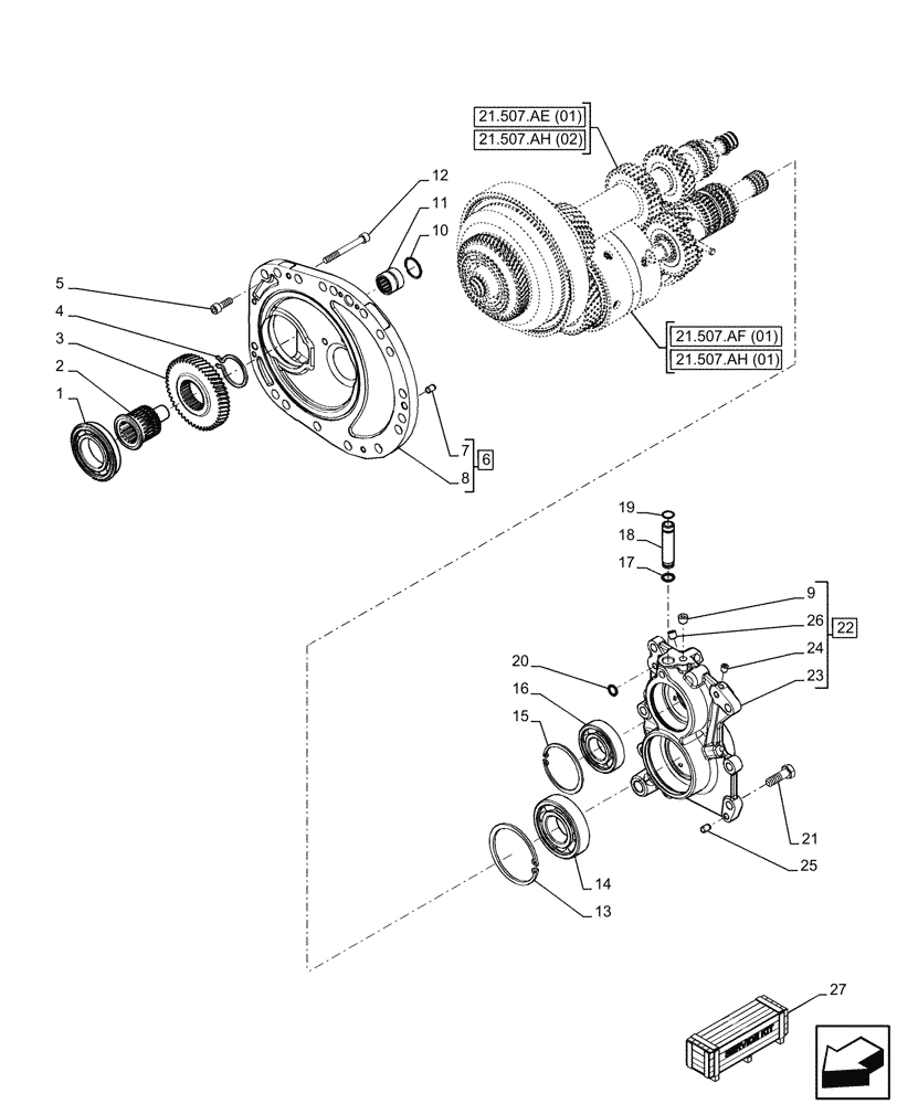 Схема запчастей Case IH MAXXUM 135 - (21.507.AD[01]) - VAR - 396247, 758442, 758549 - TRANSMISSION, SHAFT, COVER (21) - TRANSMISSION