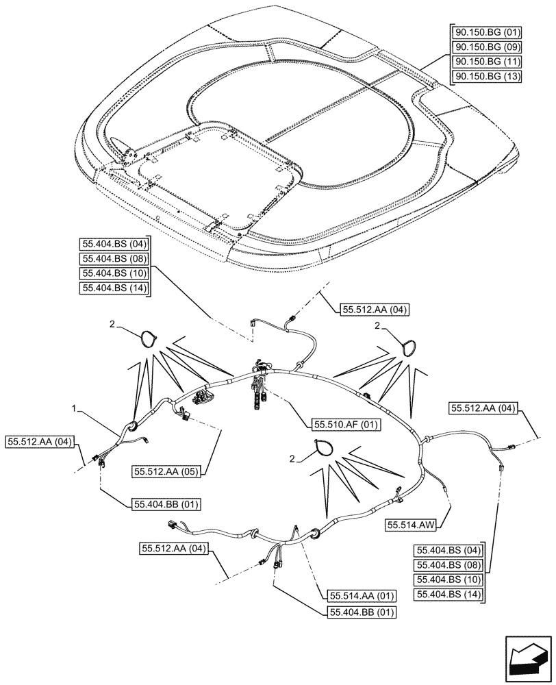 Схема запчастей Case IH MAXXUM 115 - (55.510.AH[06]) - VAR - 744985 - CAB ROOF, HARNESS, LOW PROFILE ROOF (55) - ELECTRICAL SYSTEMS
