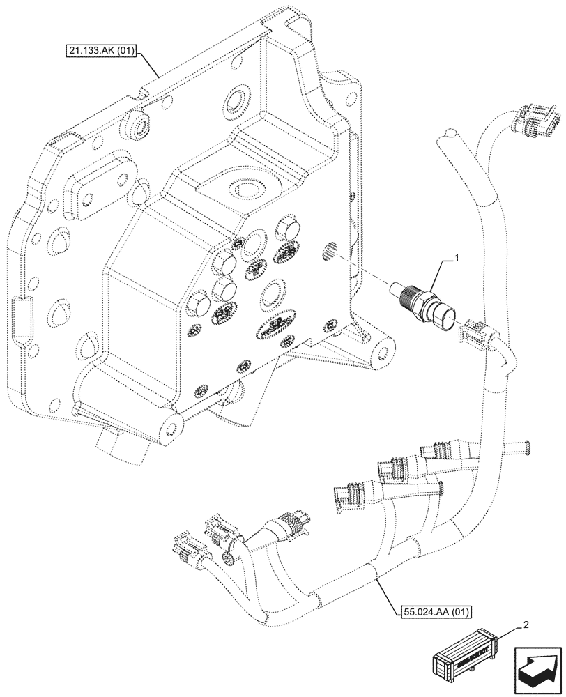 Схема запчастей Case IH MAXXUM 115 - (55.022.AB[01]) - VAR - 392195, 392204, 743764, 743766, 758413, 758414, 758415, 758416, 758581, 759375, 759377, 759379 - TRANSMISSION, TEMPERATURE SWITCH (55) - ELECTRICAL SYSTEMS