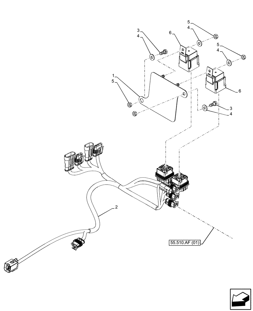 Схема запчастей Case IH MAXXUM 115 - (55.100.AF[03]) - VAR - 743702 - FRONT LOADER, HARNESS, RELAY, EU (55) - ELECTRICAL SYSTEMS