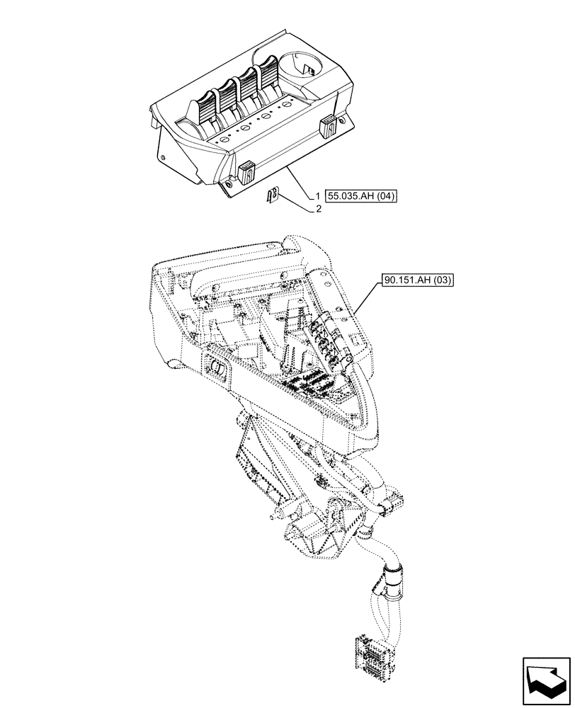 Схема запчастей Case IH MAXXUM 115 - (55.035.AH[03]) - VAR - 743733, 758359 - 4 REMOTE CONTROL VALVE (EHR), SWITCH (55) - ELECTRICAL SYSTEMS