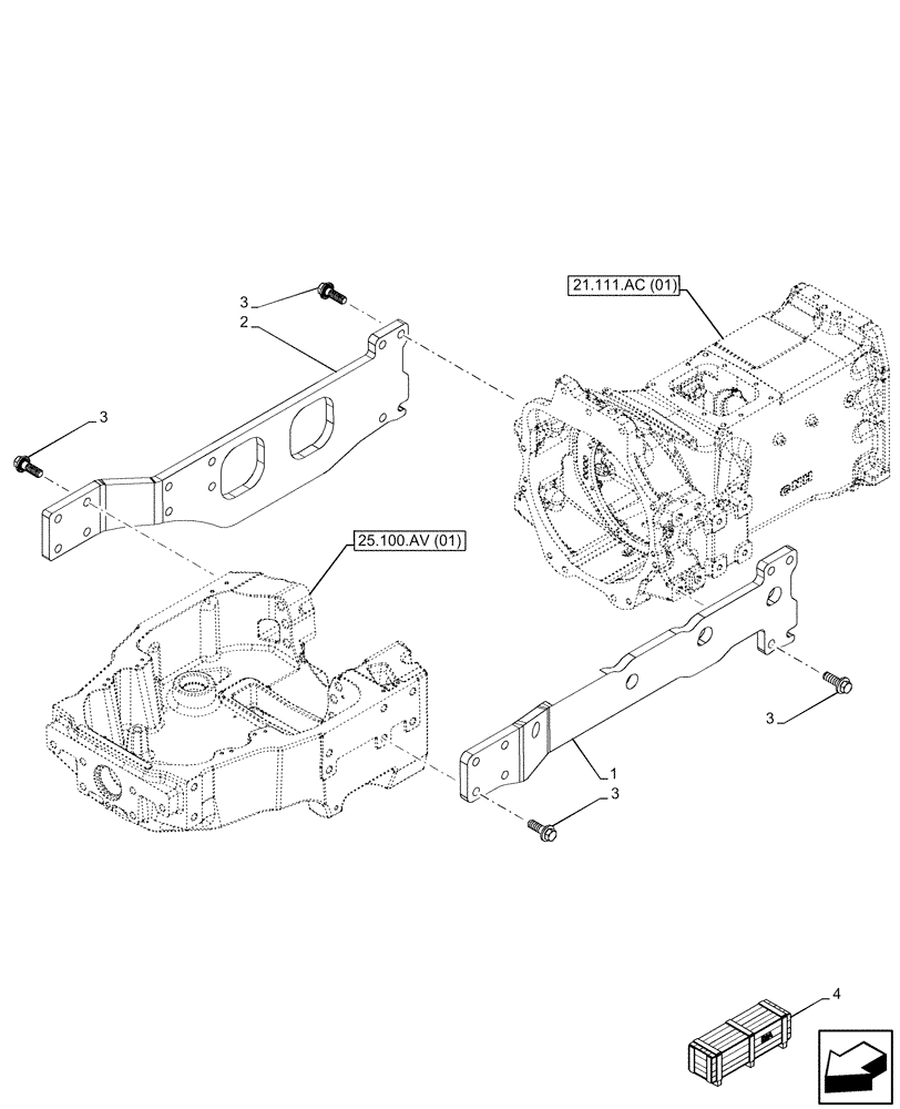 Схема запчастей Case IH MAXXUM 145 - (25.100.AV[08]) - VAR - 758478 - ENGINE, SIDE RAIL (25) - FRONT AXLE SYSTEM