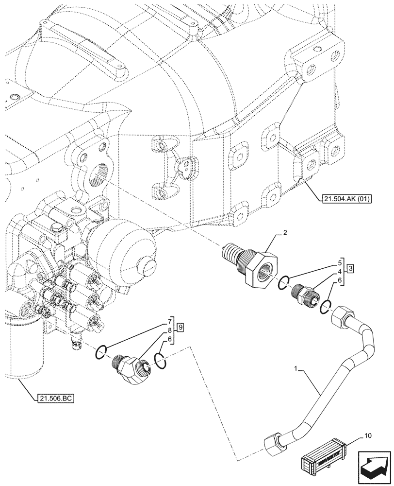 Схема запчастей Case IH MAXXUM 135 - (21.506.AK) - VAR - 396247, 758442, 758549 - TRANSMISSION CONTROL VALVE, DRAIN LINE (21) - TRANSMISSION