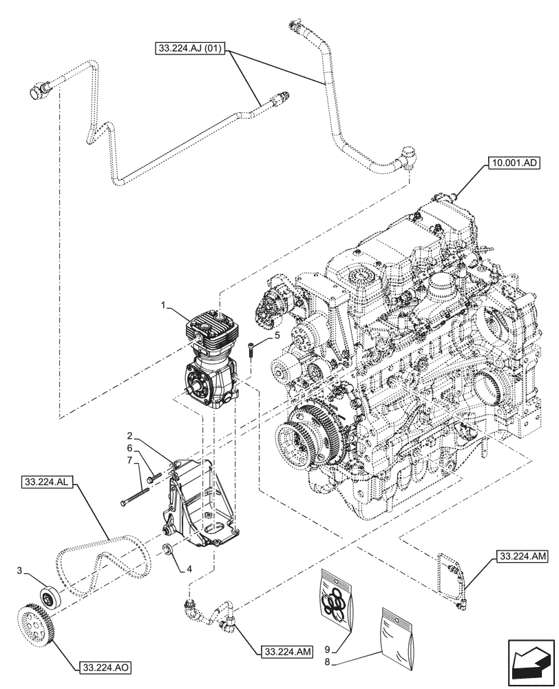 Схема запчастей Case IH MAXXUM 135 - (33.224.AH) - VAR - 758447, 758448, 758449 - PNEUMATIC TRAILER BRAKE, COMPRESSOR (33) - BRAKES & CONTROLS