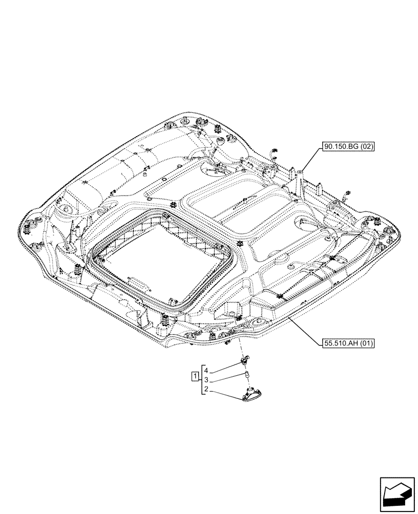 Схема запчастей Case IH MAXXUM 150 - (55.514.AA[01]) - VAR - 392209 - CAB, INTERIOR LIGHT, HIGH PROFILE ROOF (55) - ELECTRICAL SYSTEMS