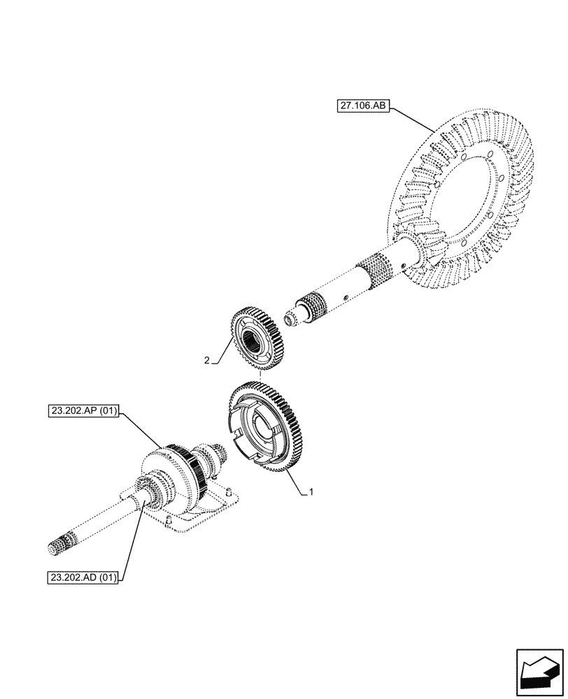 Схема запчастей Case IH MAXXUM 135 - (23.202.AI[02]) - VAR - 758538 - FRONT-WHEEL DRIVE ENGAGEMENT, GEAR (23) - FOUR WHEEL DRIVE SYSTEM