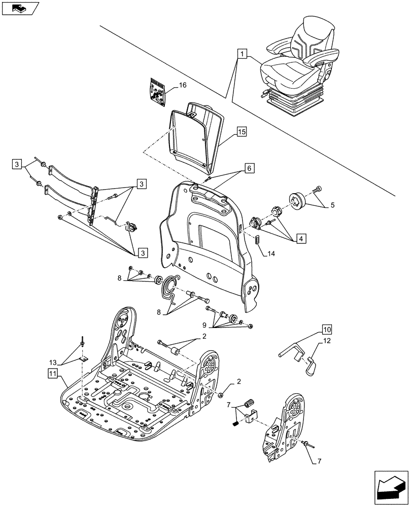 Схема запчастей Case IH FARMALL 105U - (90.124.AE[15]) - VAR - 333962 - DRIVER SEAT - SEAT, AIR SUSPENSION - PREMIUM, W/ ELECTROHYDRAULIC REMOTES - END YR 13-APR-2013 (90) - PLATFORM, CAB, BODYWORK AND DECALS