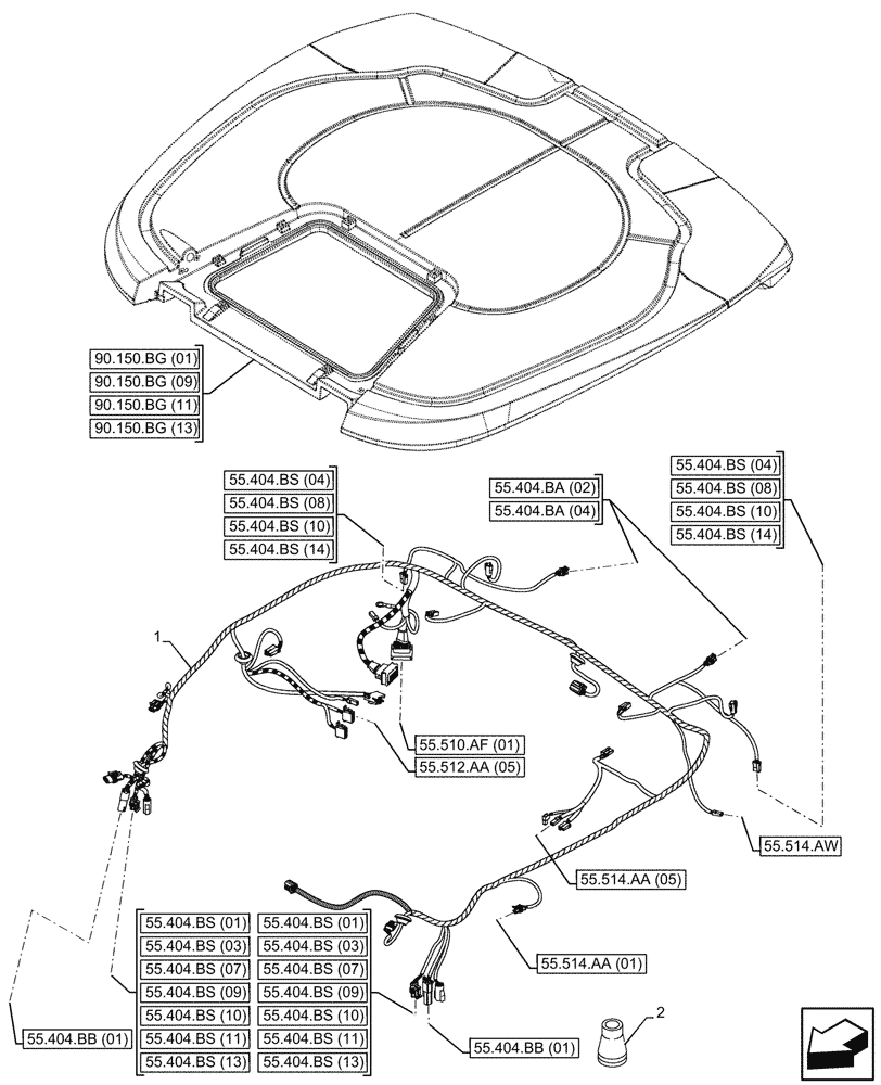 Схема запчастей Case IH MAXXUM 150 - (55.510.AH[05]) - VAR - 744985 - CAB ROOF, HARNESS, LOW PROFILE ROOF (55) - ELECTRICAL SYSTEMS