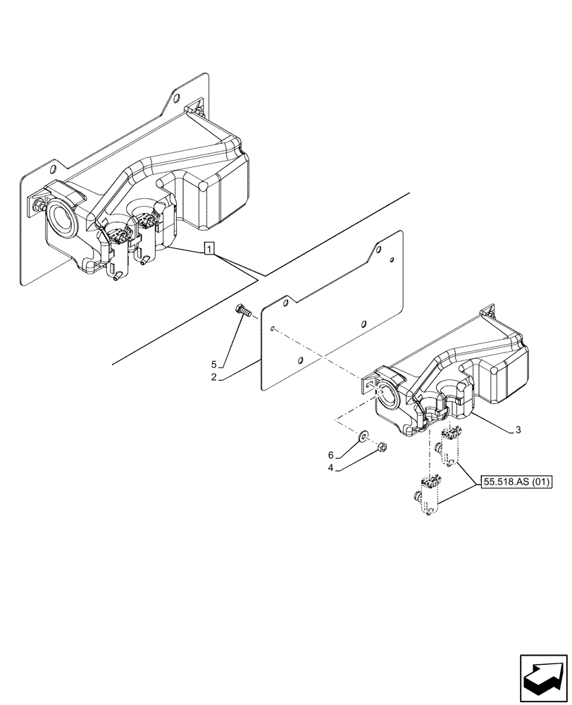 Схема запчастей Case IH MAXXUM 145 - (55.518.AT[02]) - VAR - 392209, 743729, 758320, 758321 - WINDSHIELD WASH RESERVOIR, COMPONENTS (55) - ELECTRICAL SYSTEMS