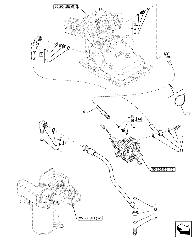 Схема запчастей Case IH MAXXUM 150 - (35.204.BX[12]) - VAR - 758351 - 3 MID-MOUNT CONTROL VALVES, MECHANICAL, LINE, NA (35) - HYDRAULIC SYSTEMS