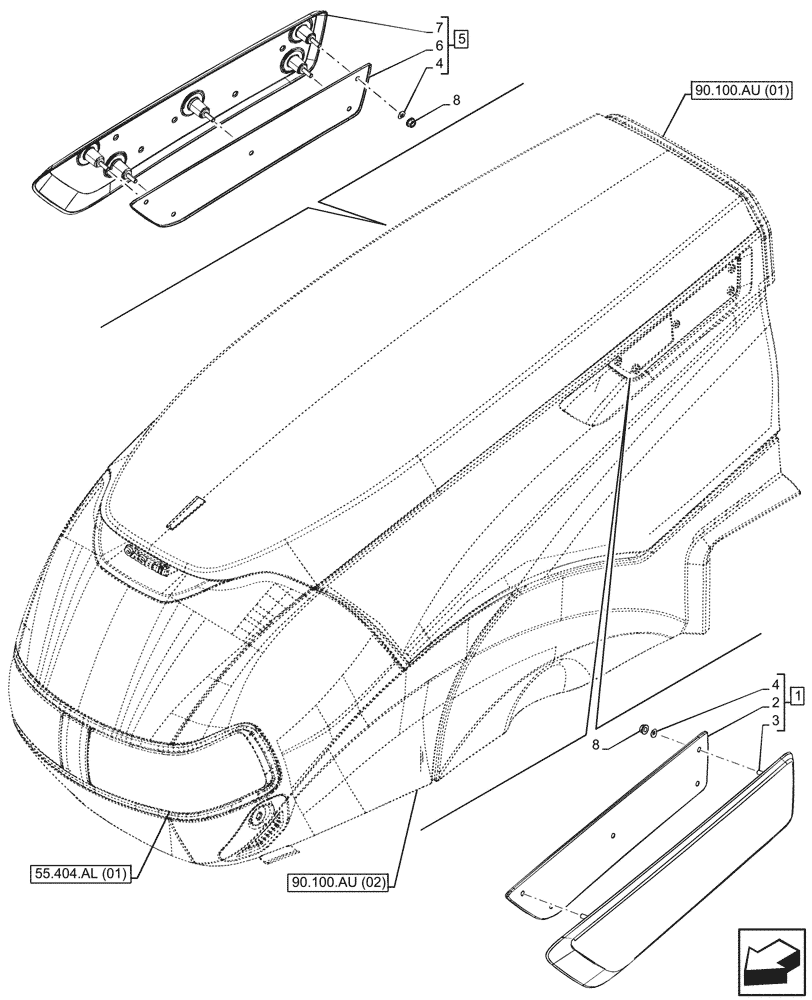 Схема запчастей Case IH MAXXUM 115 - (90.100.AC[01]) - VAR - 392209, 743729, 744985 - HOOD, DECAL, PLATE (90) - PLATFORM, CAB, BODYWORK AND DECALS