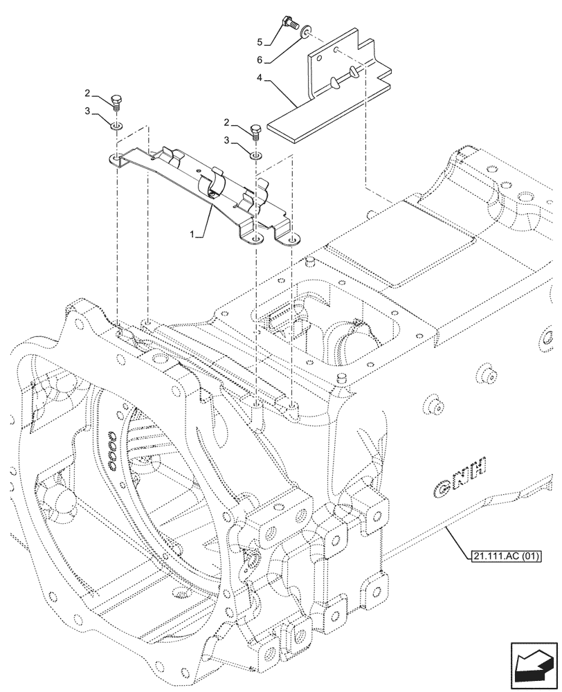 Схема запчастей Case IH MAXXUM 115 - (21.111.AC[06]) - VAR - 392195, 392204, 743764, 743766, 758413, 758414, 758415, 758416, 758581 - TRANSMISSION HOUSING, BRACKET (21) - TRANSMISSION